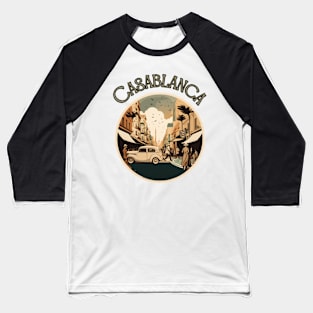 Casablanca Morocco Streetscape Art - Retro Vintage Travel Baseball T-Shirt